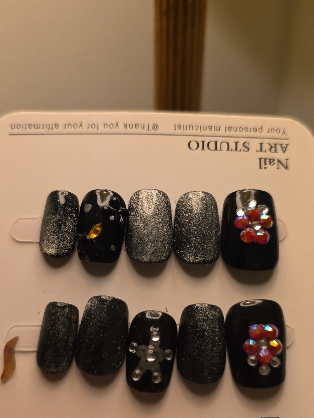 Nail Art Studio Black & Silver Press-On Nail Set with Rhinestones
